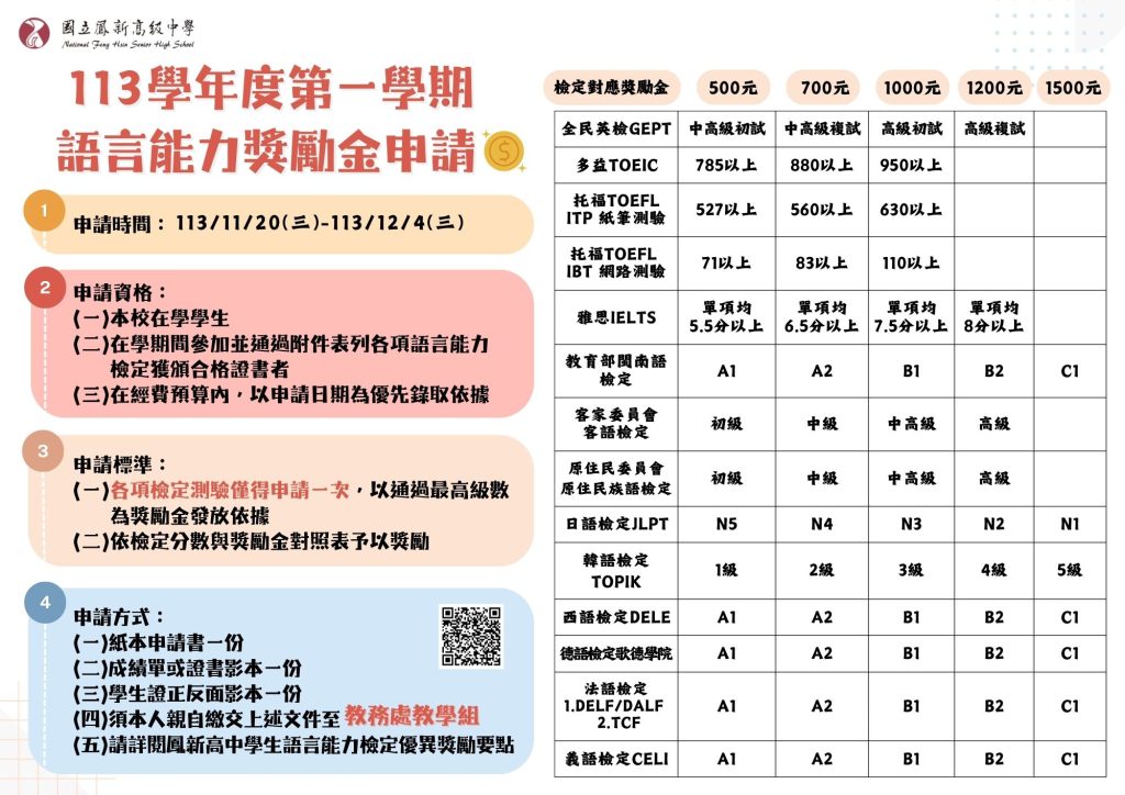 113-1學生語言能力檢定優異獎勵金申請