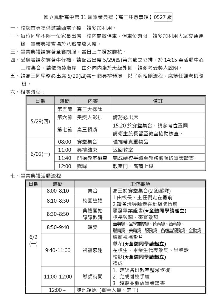 高三注意事項